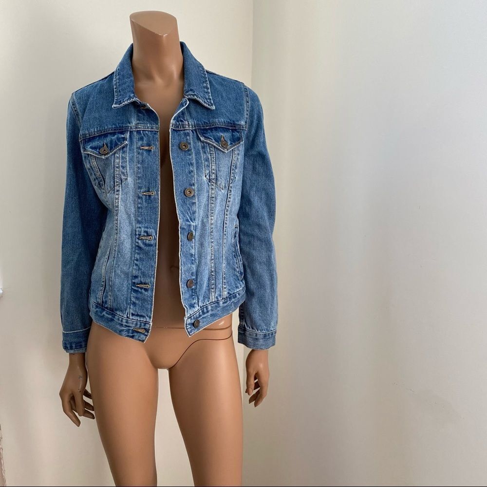 Sunset + Spring Ruffle Trim Blue Denim Jacket S - Picture 6 of 13